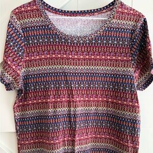 Gloria Vanderbilt Patterned Multicolor Women's Short Sleeve Tee Large Boho